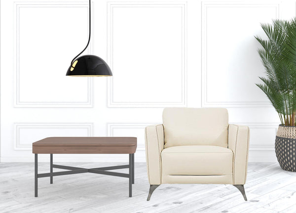 Homeroots 35" Cream Genuine Leather And Black Arm Chair   515768