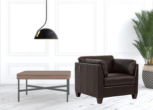 Homeroots 36" Chocolate Genuine Leather And Black Arm Chair   515769