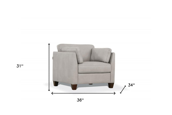 Homeroots 36" Dusty White Genuine Leather And Black Arm Chair   515770