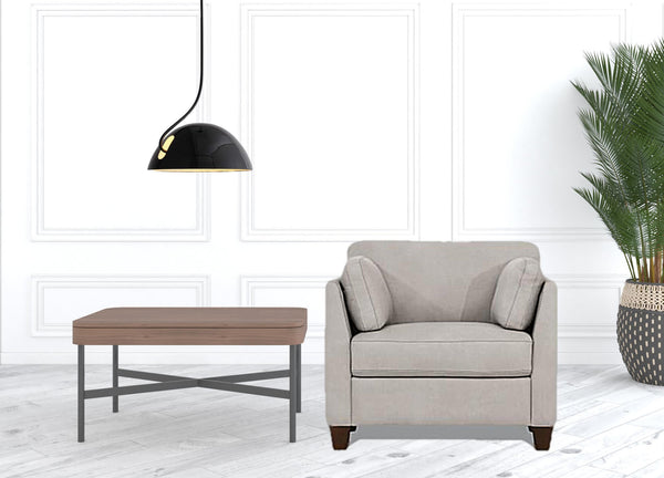 Homeroots 36" Dusty White Genuine Leather And Black Arm Chair   515770