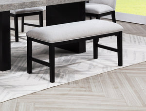 English Elm 1pc Upholstered Bench with Neutral Fabric and Dark Wood Legs for Stylish, Comfortable Dining Room Seating Black,Light Gray 18.25 L x 42 W x 6.25 H B2741P370415