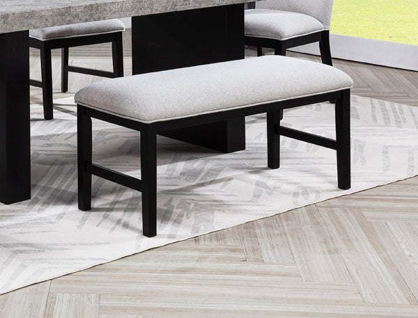 English Elm 1pc Upholstered Bench with Neutral Fabric and Dark Wood Legs for Stylish, Comfortable Dining Room Seating Black,Light Gray 18.25 L x 42 W x 6.25 H B2741P370415