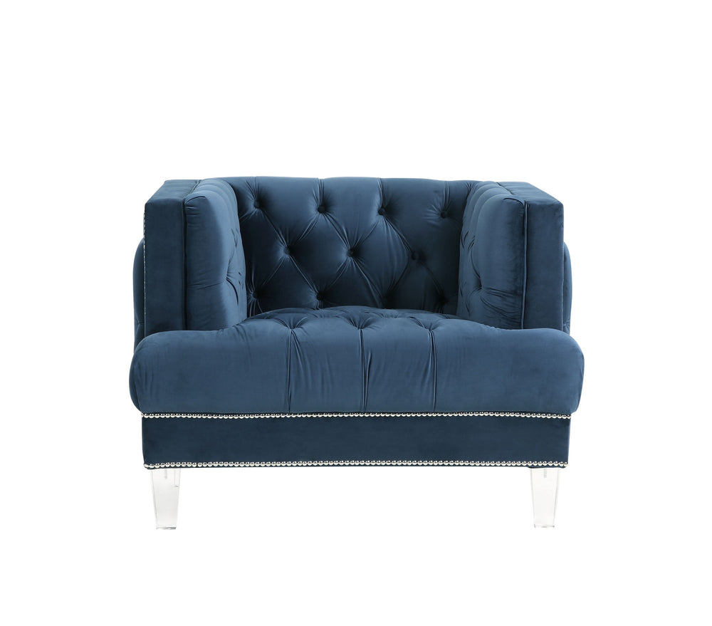 Homeroots 41" Blue Velvet And Black Tufted Arm Chair   515775
