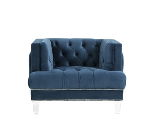 Homeroots 41" Blue Velvet And Black Tufted Arm Chair   515775