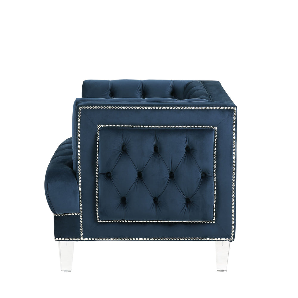 Homeroots 41" Blue Velvet And Black Tufted Arm Chair   515775