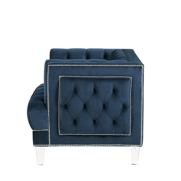 Homeroots 41" Blue Velvet And Black Tufted Arm Chair   515775