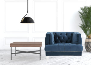 Homeroots 41" Blue Velvet And Black Tufted Arm Chair   515775