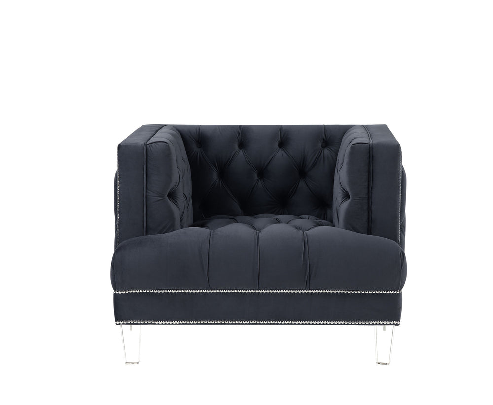 Homeroots 41" Charcoal Velvet And Black Tufted Arm Chair   515776