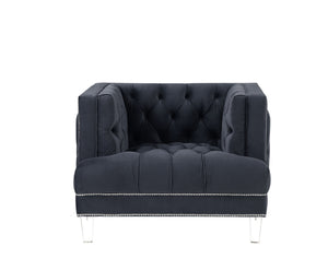 Homeroots 41" Charcoal Velvet And Black Tufted Arm Chair   515776