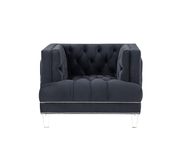Homeroots 41" Charcoal Velvet And Black Tufted Arm Chair   515776