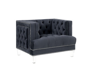 Homeroots 41" Charcoal Velvet And Black Tufted Arm Chair   515776