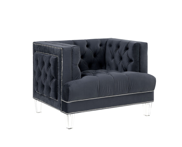 Homeroots 41" Charcoal Velvet And Black Tufted Arm Chair   515776