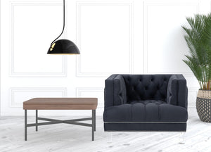 Homeroots 41" Charcoal Velvet And Black Tufted Arm Chair   515776