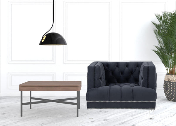 Homeroots 41" Charcoal Velvet And Black Tufted Arm Chair   515776