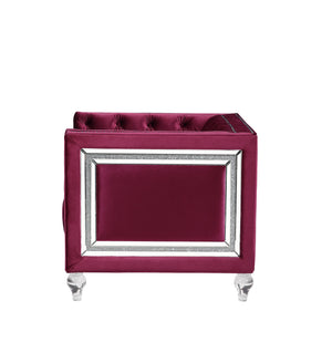 Homeroots 40" Burgundy Velvet And Black Tufted Arm Chair   515779