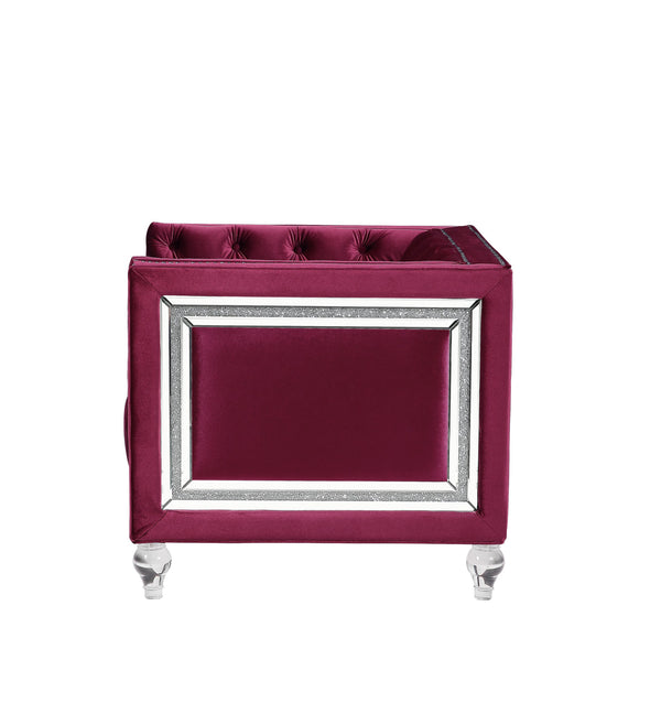 Homeroots 40" Burgundy Velvet And Black Tufted Arm Chair   515779