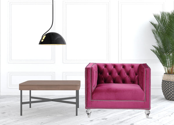 Homeroots 40" Burgundy Velvet And Black Tufted Arm Chair   515779