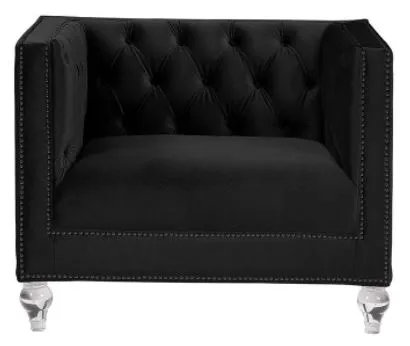 Homeroots 40" Black Velvet Tufted Arm Chair   515780