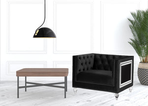 Homeroots 40" Black Velvet Tufted Arm Chair   515780