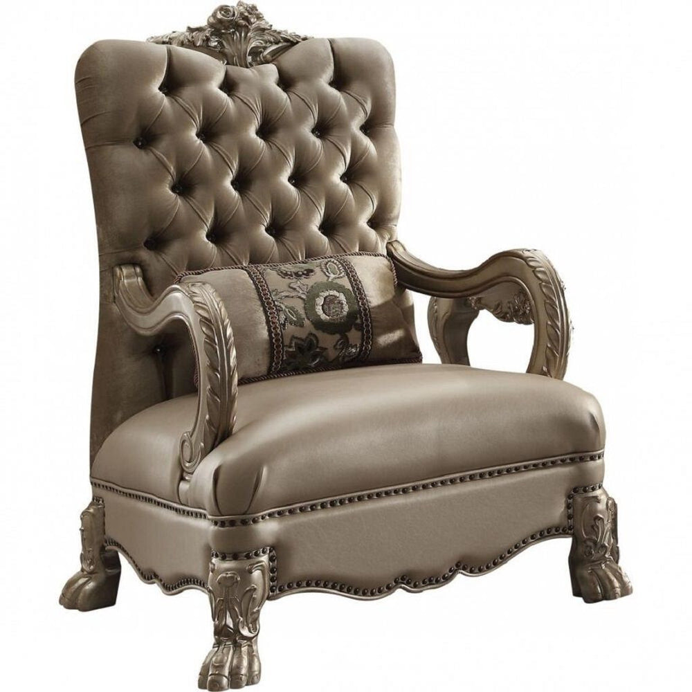 Homeroots 34" Bone And Gold Velvet Tufted Arm Chair   515781