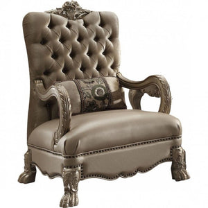 Homeroots 34" Bone And Gold Velvet Tufted Arm Chair   515781