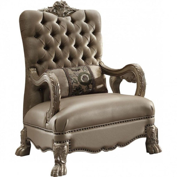 Homeroots 34" Bone And Gold Velvet Tufted Arm Chair   515781