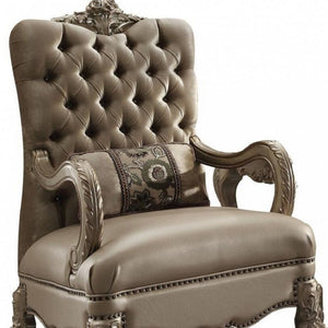 Homeroots 34" Bone And Gold Velvet Tufted Arm Chair   515781