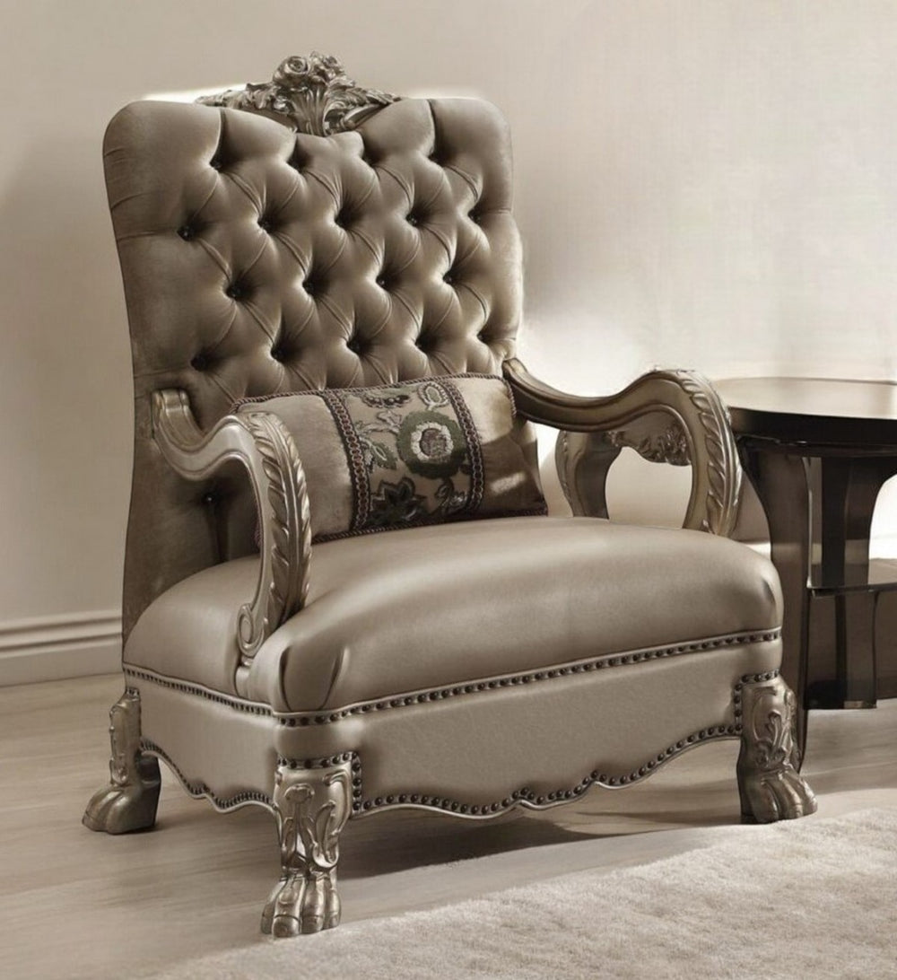 Homeroots 34" Bone And Gold Velvet Tufted Arm Chair   515781
