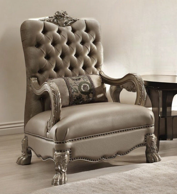 Homeroots 34" Bone And Gold Velvet Tufted Arm Chair   515781