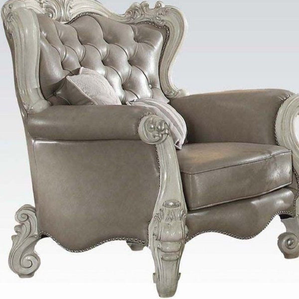 Homeroots 43" Gray And Bone Faux Leather Tufted Wingback Chair   515783