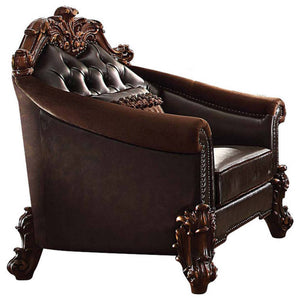 Homeroots 43" Dark Brown Faux Leather Tufted Barrel Chair   515785