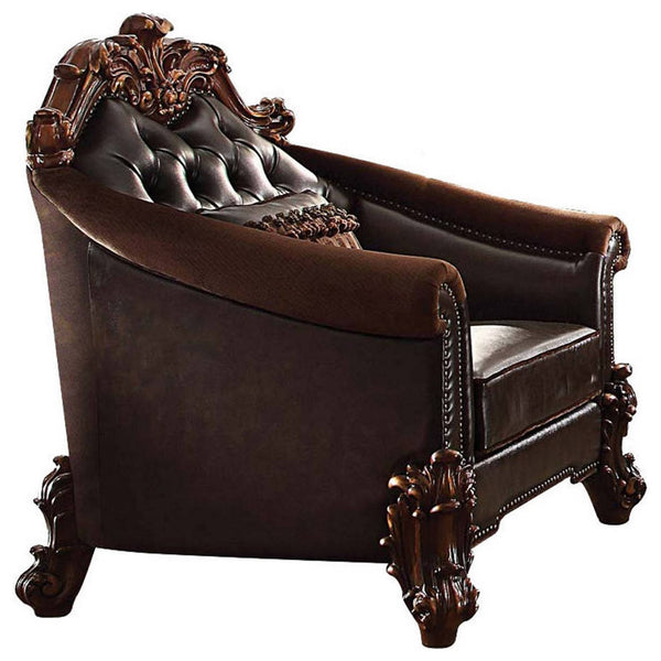 Homeroots 43" Dark Brown Faux Leather Tufted Barrel Chair   515785