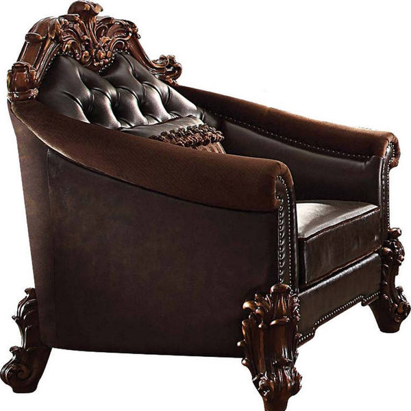 Homeroots 43" Dark Brown Faux Leather Tufted Barrel Chair   515785