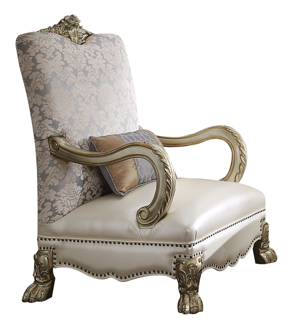 Homeroots 34" Pearl And Gold Faux Leather Damask Arm Chair   515786
