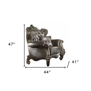 Homeroots 44" Silver And Platinum Faux Leather Tufted Wingback Chair   515788