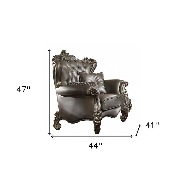 Homeroots 44" Silver And Platinum Faux Leather Tufted Wingback Chair   515788