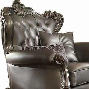 Homeroots 44" Silver And Platinum Faux Leather Tufted Wingback Chair   515788