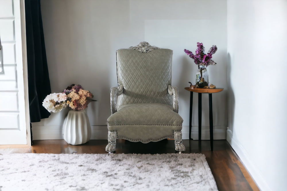 Homeroots 34" Bone Faux Leather Arm Chair   515790