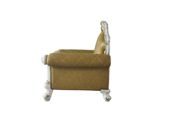 Homeroots 50" Beige And Pearl Faux Leather Tufted Arm Chair   515791