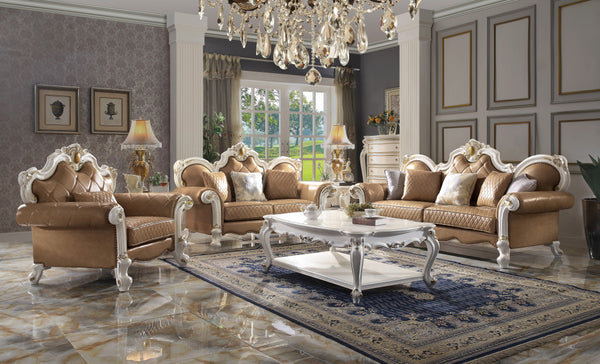 Homeroots 50" Beige And Pearl Faux Leather Tufted Arm Chair   515791