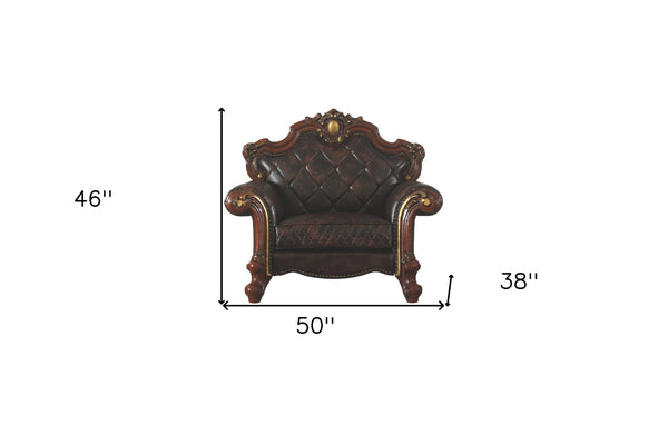 Homeroots 50" Chocolate Faux Leather Tufted Arm Chair   515792