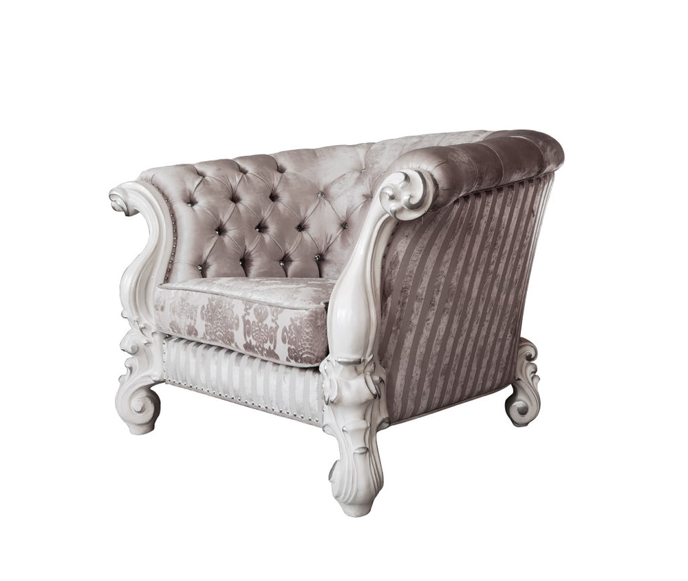 Homeroots 52" Ivory And Bone Fabric Damask Tufted Barrel Chair   515794
