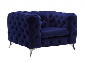 Homeroots 41" Blue Fabric And Black Tufted Arm Chair   515795