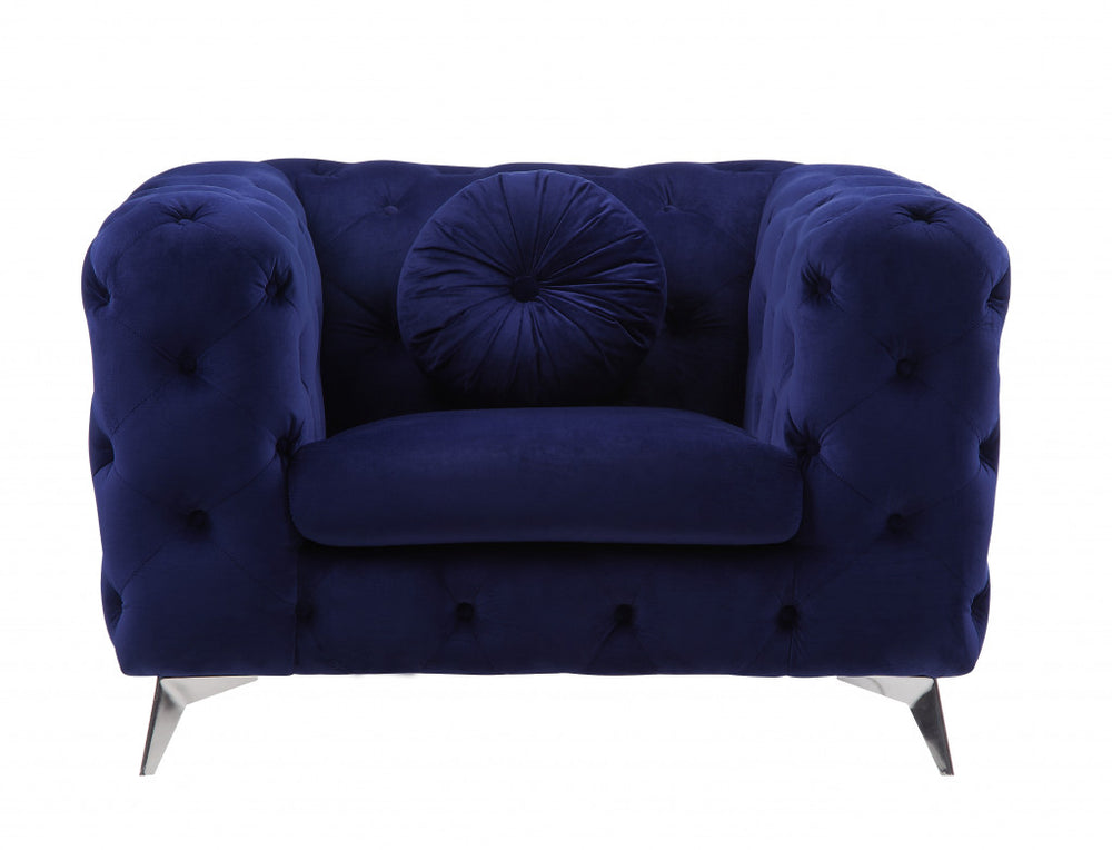 Homeroots 41" Blue Fabric And Black Tufted Arm Chair   515795