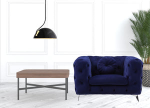 Homeroots 41" Blue Fabric And Black Tufted Arm Chair   515795