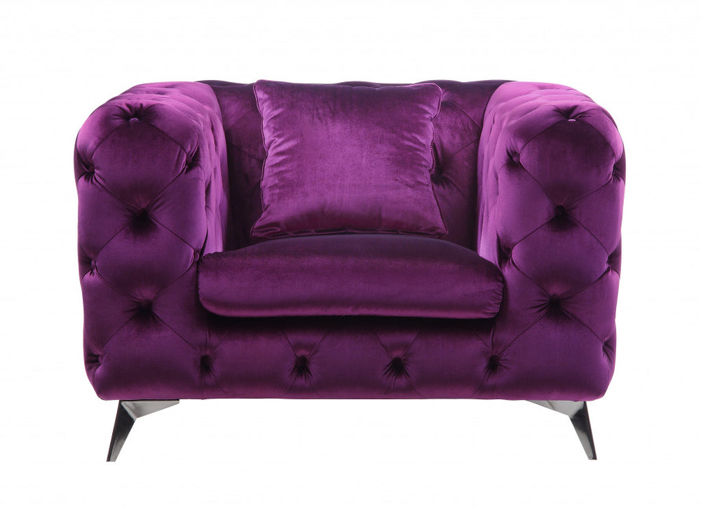 Homeroots 41" Purple Fabric And Black Tufted Arm Chair   515796