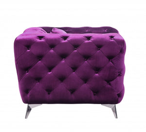 Homeroots 41" Purple Fabric And Black Tufted Arm Chair   515796
