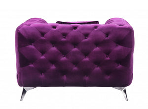 Homeroots 41" Purple Fabric And Black Tufted Arm Chair   515796