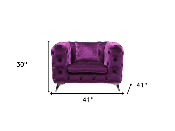 Homeroots 41" Purple Fabric And Black Tufted Arm Chair   515796