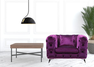 Homeroots 41" Purple Fabric And Black Tufted Arm Chair   515796